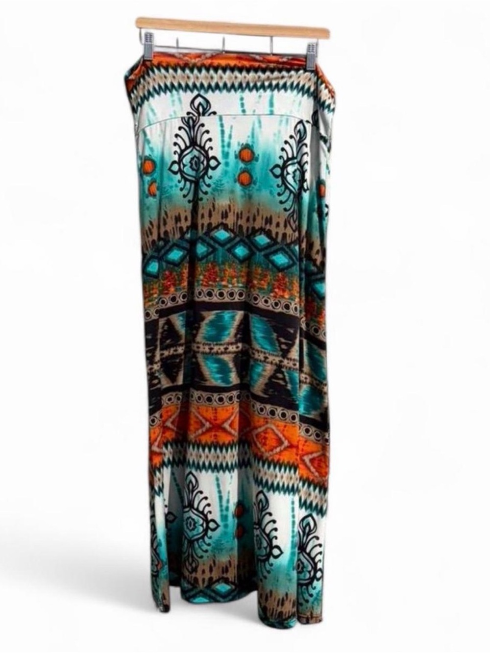 MOA USA Teal & Orange Aztec Print Maxi Skirt